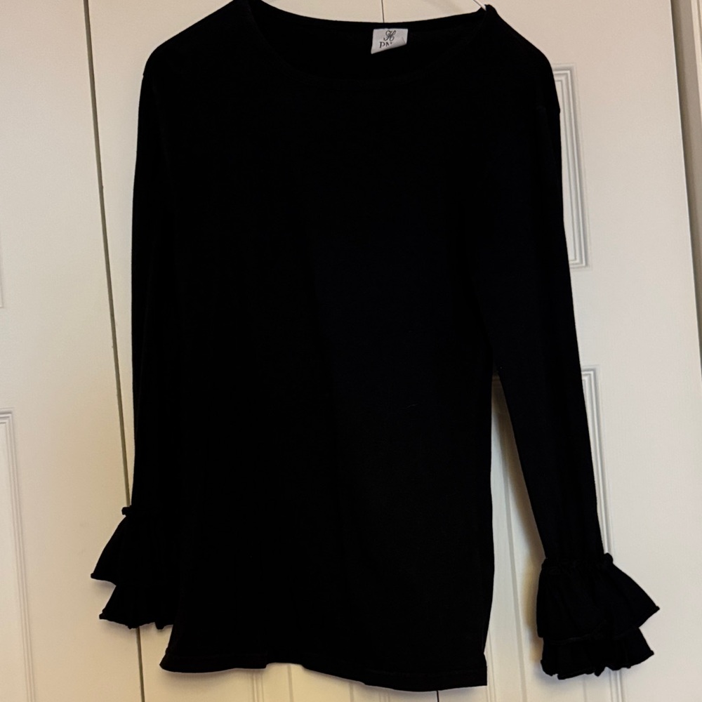 Elegant Black Long Sleeve Top with Ruffle Cuffs
